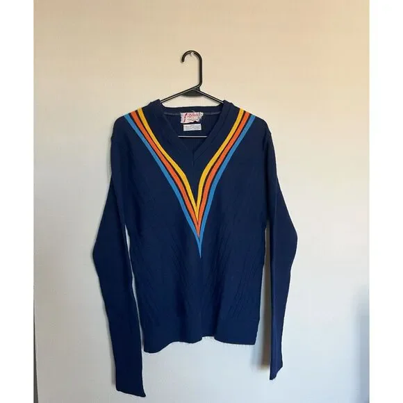 D'Italia Orlon Acrylic Long Sleeve Vintage Striped Sweater - Picture 4 of 5